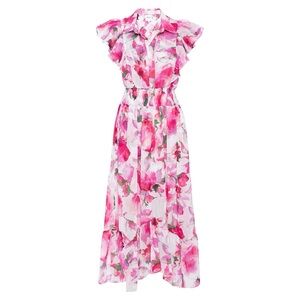 MISA Los Angeles Garden Fuchsia Florencia Flutter Sleeve Midi Dress - Size XL